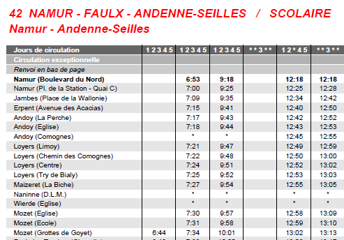 Horaire TEC