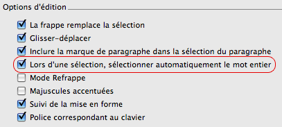 sélection de mots entiers