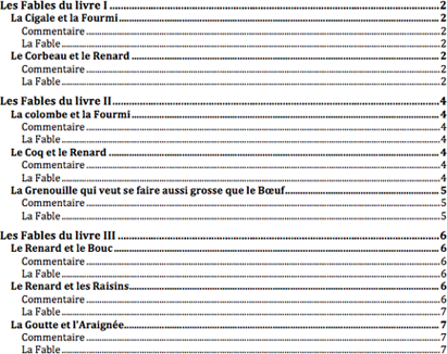 table des matières